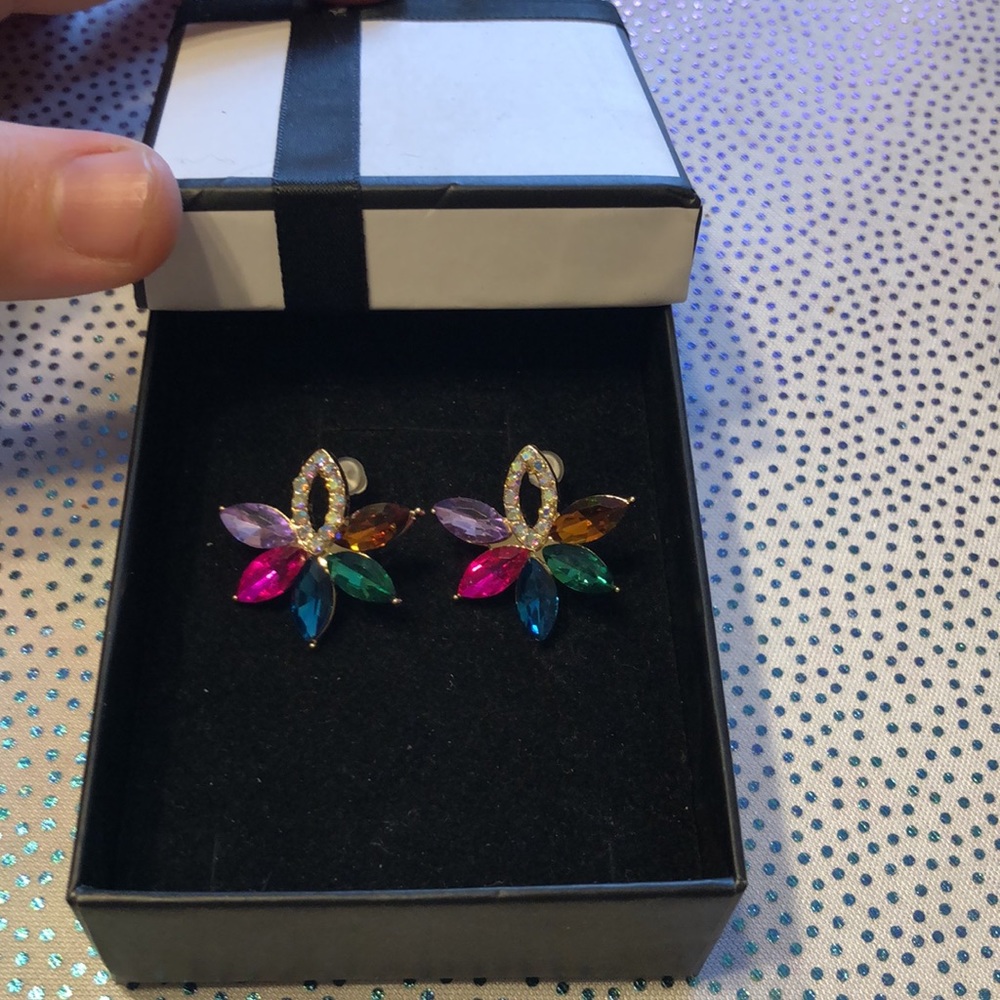 Color-block Rhinestone Flower Stud Earrings 1pair - Picture 14 of 17